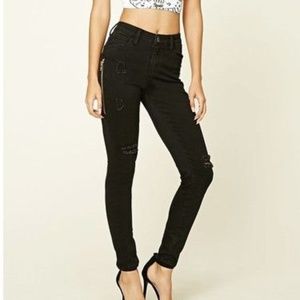Forever 21 Black distressed skinny jeans
